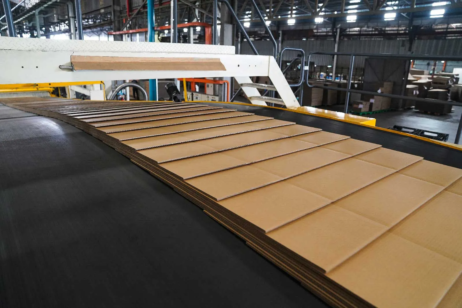 Corrugated board sheets coming off the line